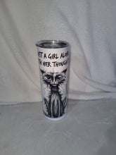 Load image into Gallery viewer, Just A Girl Alone With Her Thoughts 20oz Shimmer Skinny Tumbler With Reuseable Straw
