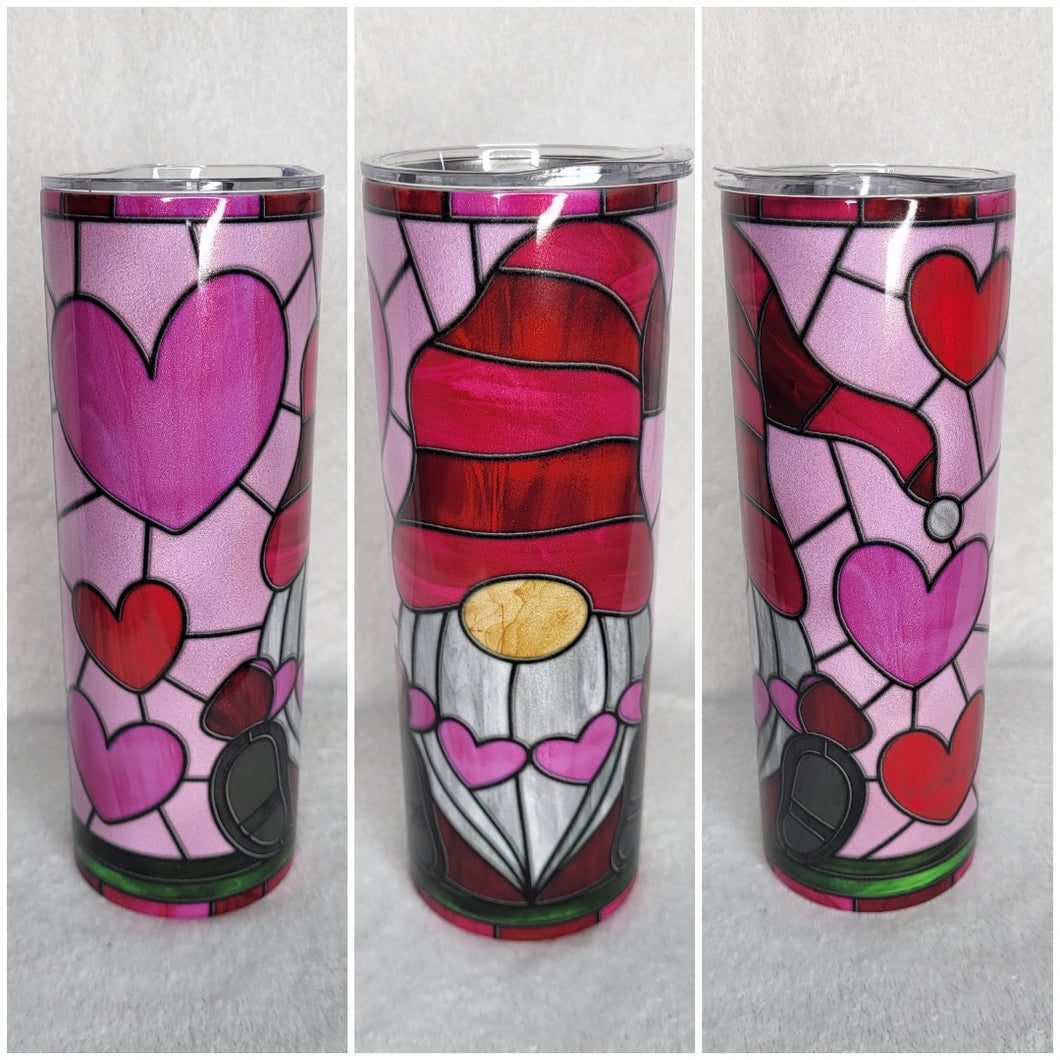 Stained Glass Valentine's Day Gnome 20oz skinny tumbler