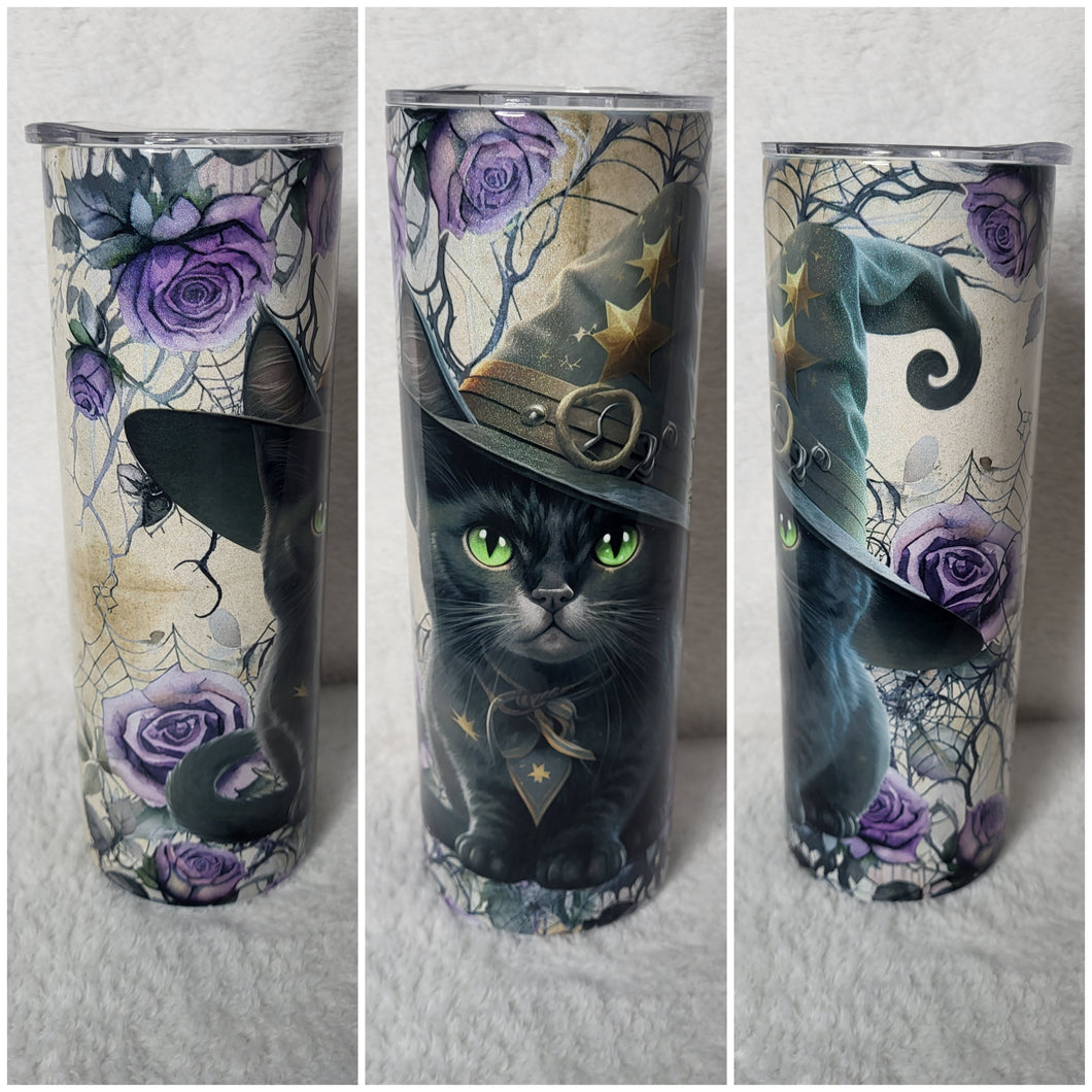 Black Cat Witch Hat 20oz skinny tumbler