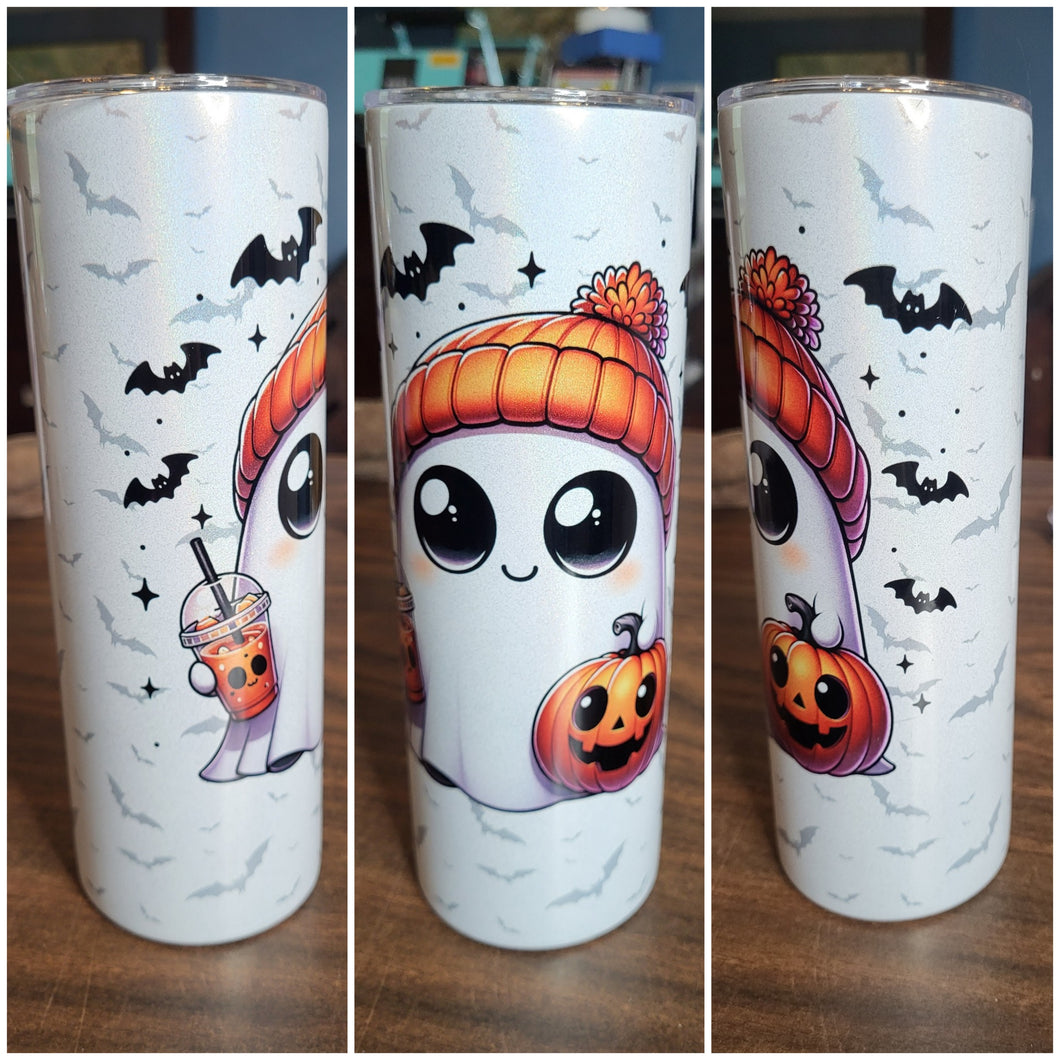 Baby Ghost with pumpkin20oz skinny tumbler