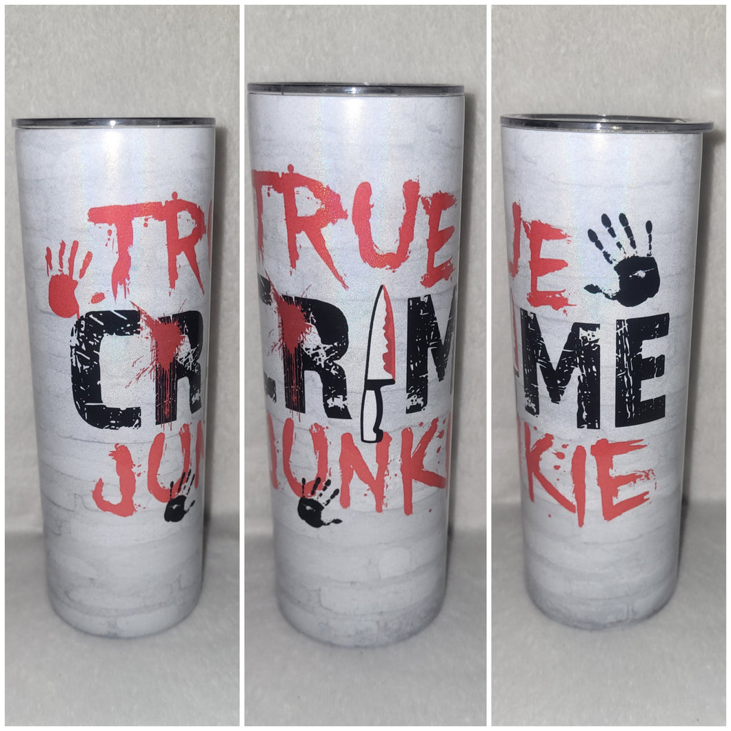 True Crime Junkie 20 ounce skinny Tumbler - true crime mug - true crime gift - murder mystery design