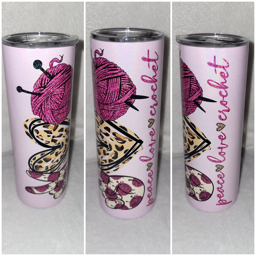 Peace Love Crochet Skinny Tumbler