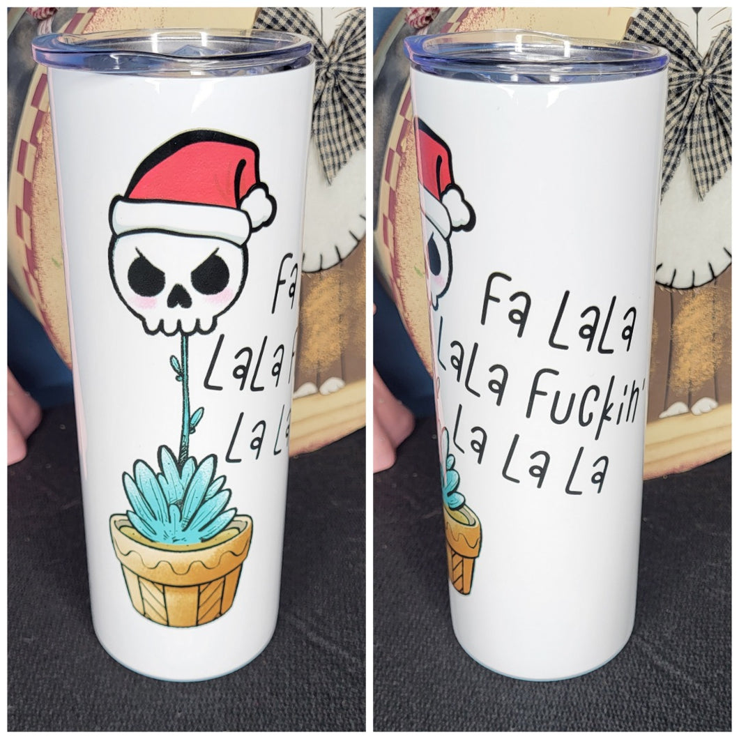 Grumpy Christmas skull plant 20oz skinny tumbler