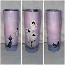 Load image into Gallery viewer, Ghosts Scared of Cats 20oz Shimmer Skinny Tumbler With Reuseable Straw
