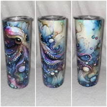 Load image into Gallery viewer, Full Color Watercolor Octopus 20oz shimmer skinny tumbler
